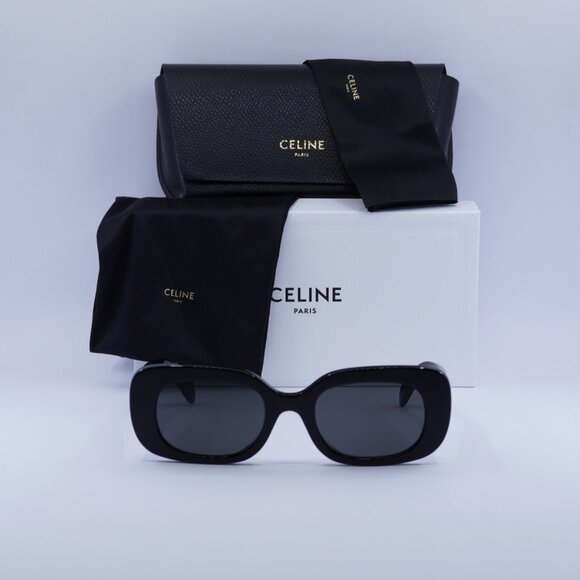 Celine CL40287U 01A Rectangle Sunglasses–Shiny Black\Grey - Picture 4 of 9
